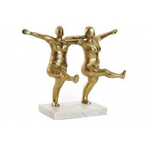 Gente che Balla d'Oro Figura, Decorativo Figura, realizzato in Alluminio e Marmo, Originale 29X13X24 cm