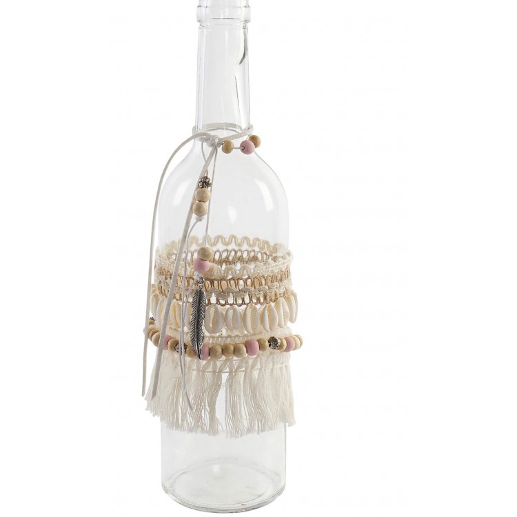 Botella Cristal Transparente Decorativa, Decoración Étnica para Interior. Botellas Decorativas Originales 9X9X30 cm