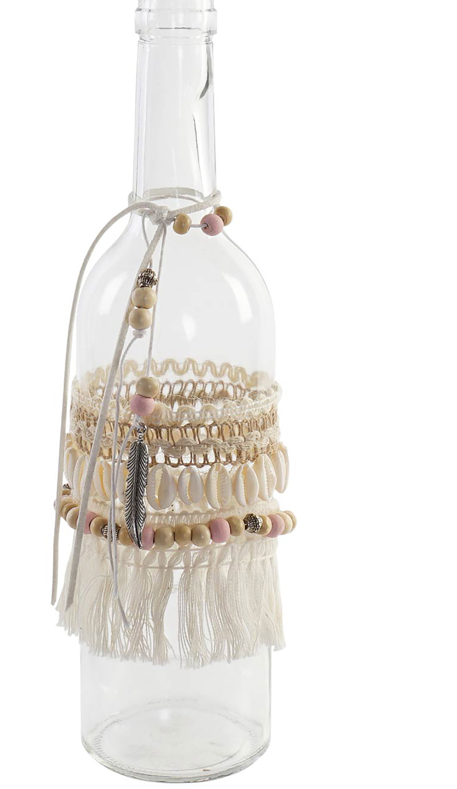 Botella Cristal Transparente Decorativa, Decoración Étnica para Interior. Botellas Decorativas Originales 9X9X30 cm