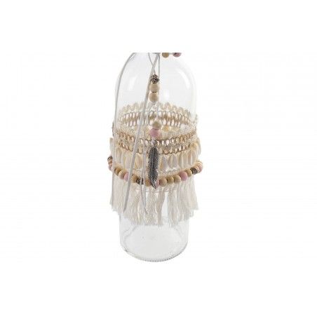 Botella Cristal Transparente Decorativa, Decoración Étnica para Interior. Botellas Decorativas Originales 9X9X30 cm
