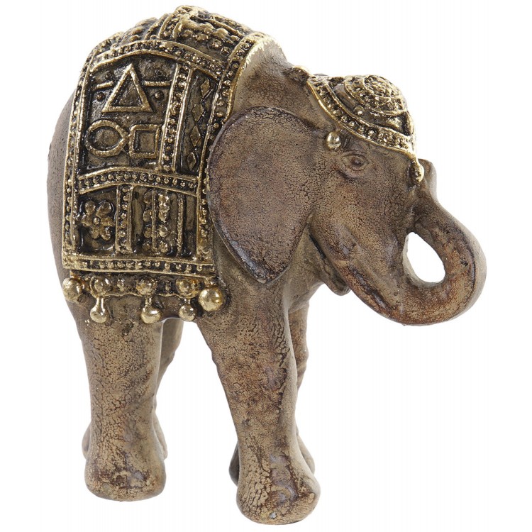 Elephant of the Luck of Resin, color Brown with Gold, with Shiny Finish, Decorative Figure Hindu Elephant 9,5x4,5x10cm