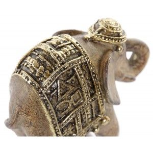 L'éléphant de la Chance de Résine, de couleur Brun avec de l'Or, avec Finition Brillante, Décoratif Figure Hindou Éléphant