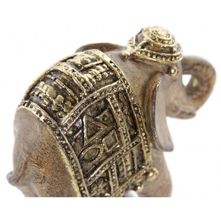 Elephant of the Luck of Resin, color Brown with Gold, with Shiny Finish, Decorative Figure Hindu Elephant 9,5x4,5x10cm