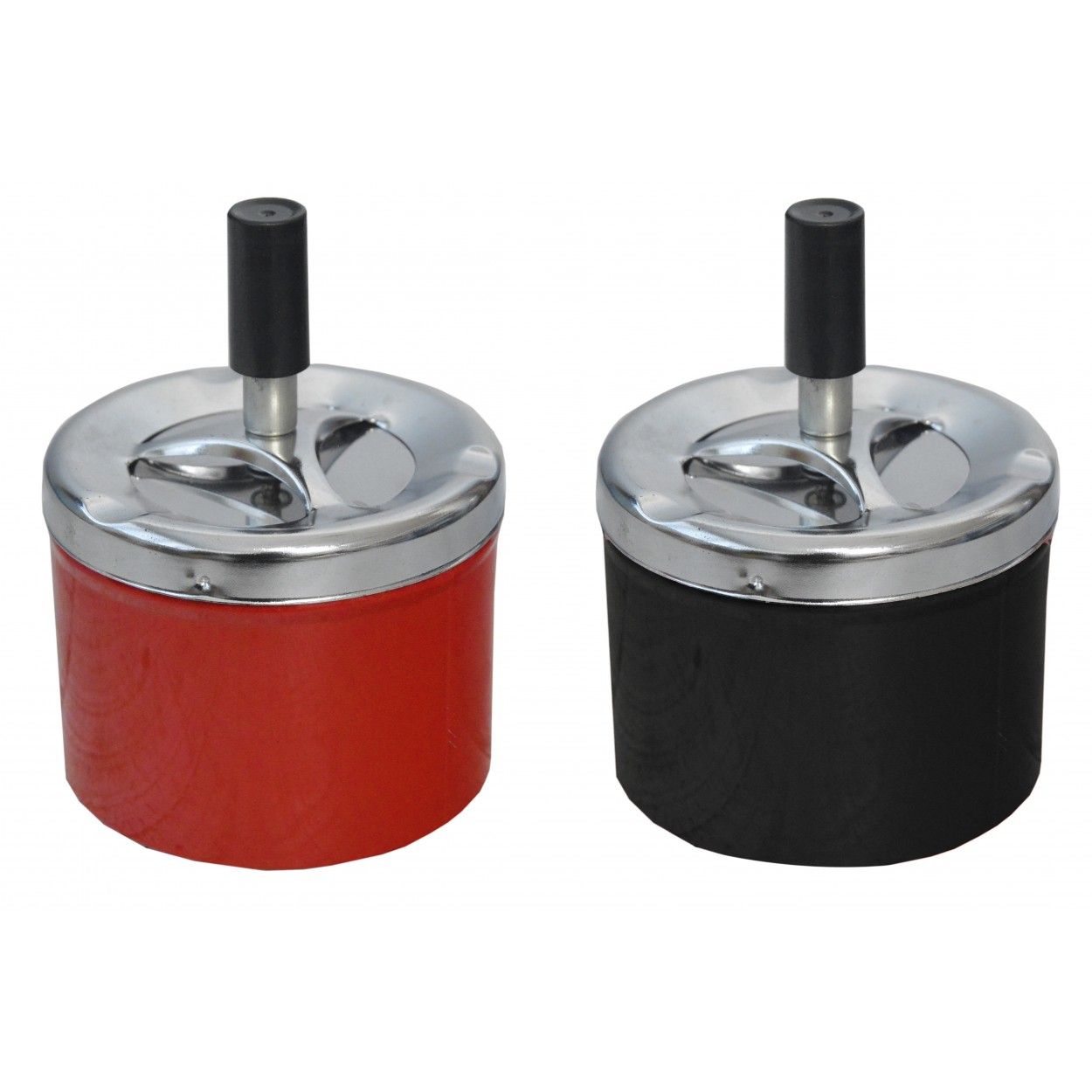Ashtray Rotating Round in Set of 2, Red and Black, Ashtray Pressure Cigarette ø9 x 12 cm