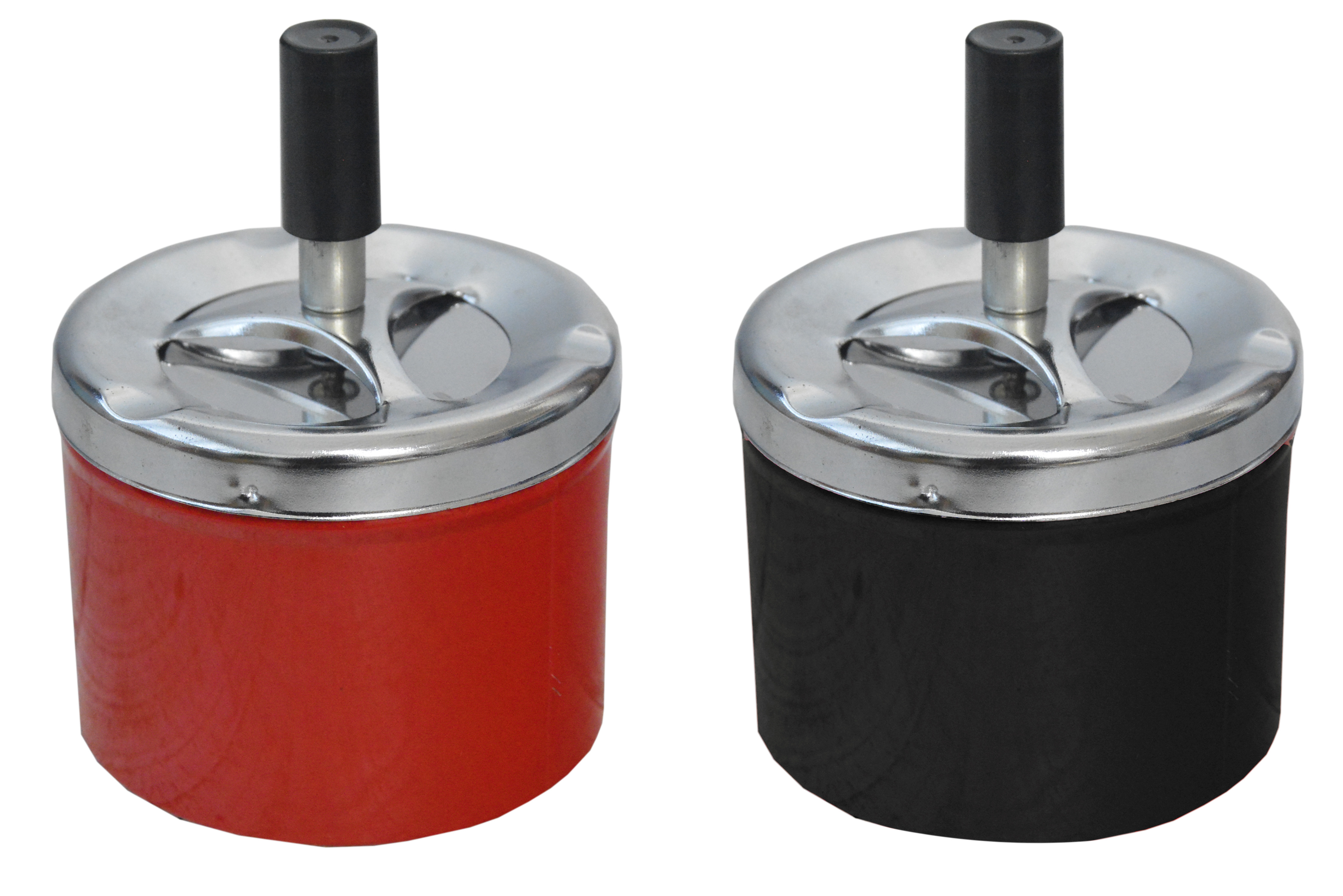 Cendrier en Rotation Ronde en lot de 2, de Rouge et de Noir, Cendrier Pression Cigarette ø9 x 12 cm