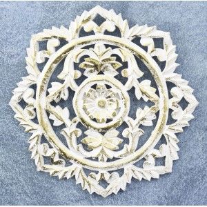 Decoration Wall, White, Carved in Wood with Finish Scrape, 30X2X30 cm - Home and More