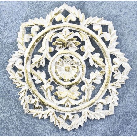 Decoration Wall, White, Carved in Wood with Finish Scrape, 30X2X30 cm - Home and More