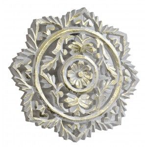 Décoration Murale, Blanc, en Bois Sculpté, avec Finition Gratter, 30X2X30 cm - Maison et Plus
