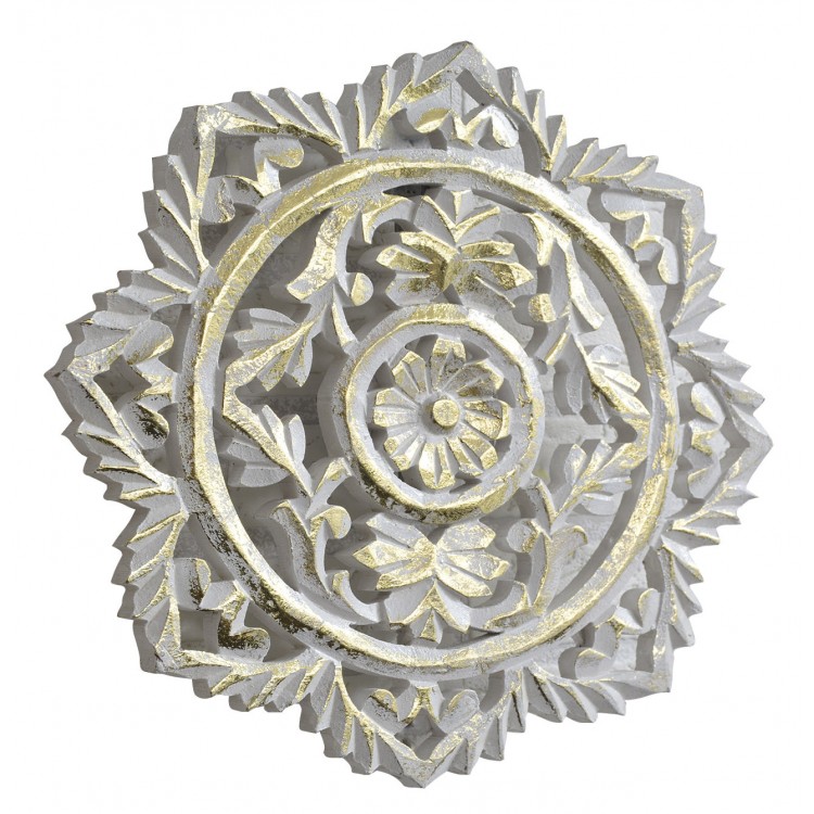 Decoration Wall, White, Carved in Wood with Finish Scrape, 30X2X30 cm - Home and More