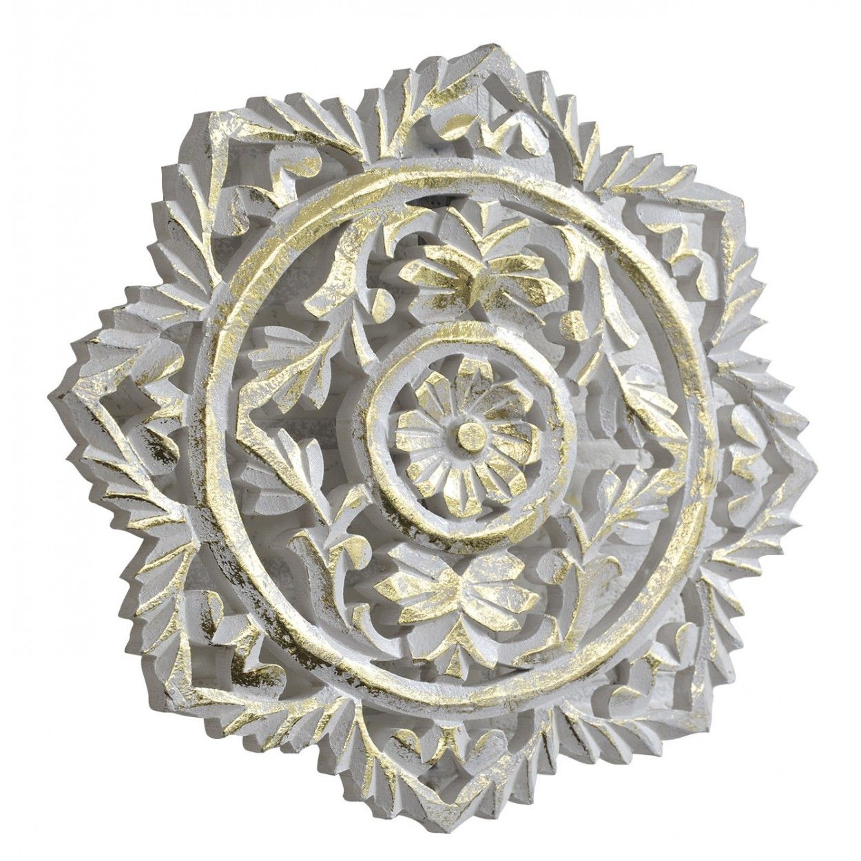 Decoration Wall, White, Carved in Wood with Finish Scrape, 30X2X30 cm - Home and More