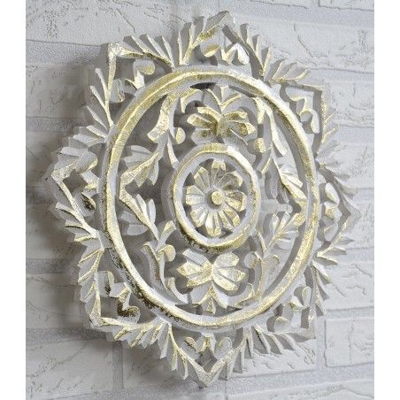 Decoración Pared, Blanco Roto, Tallado en Madera con Acabado Decape,  30X2X30 cm - Hogar y Más