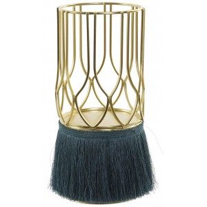 Porta candles with Metal Structure and Fringe, Porta candles Decorative Gold. Support Metal to Candle 11,5X11,5X26 cm