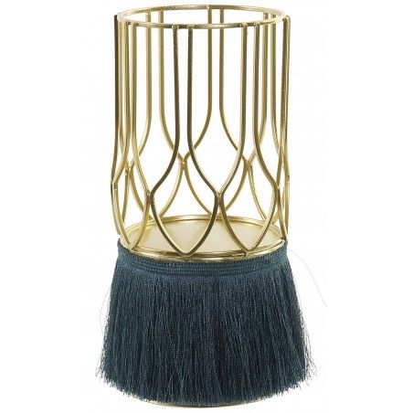 Porta candles with Metal Structure and Fringe, Porta candles Decorative Gold. Support Metal to Candle 11,5X11,5X26 cm