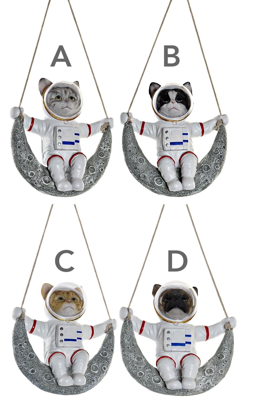 Cane/Gatto Figura Ciondolo in Resina Decorativa, Bambini Decorazione di Interni. Design Figura Astronauta 18,5X9X20,5 cm