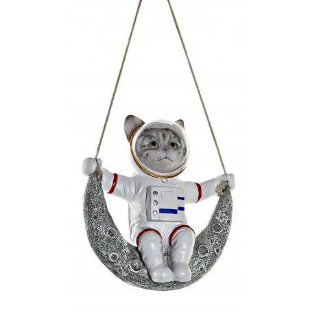 Perro/Gato Figura Colgante Decorativa de Resina, Decoración Infantil de Interior. Diseño Figura Astronauta 18,5X9X20,5 cm