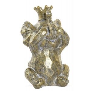 Figura Elefante d'Oro, Elefante tono Oro Resina "3 Wise Monkeys", Decorazione di interni, Moderno/Originale 13,5x11,5x21cm