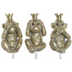Figura Golden Scimmia, Scimmia d'Oro Resina "3 Wise Monkeys", Decorazione di interni, Moderno/Originale 11x10x17cm