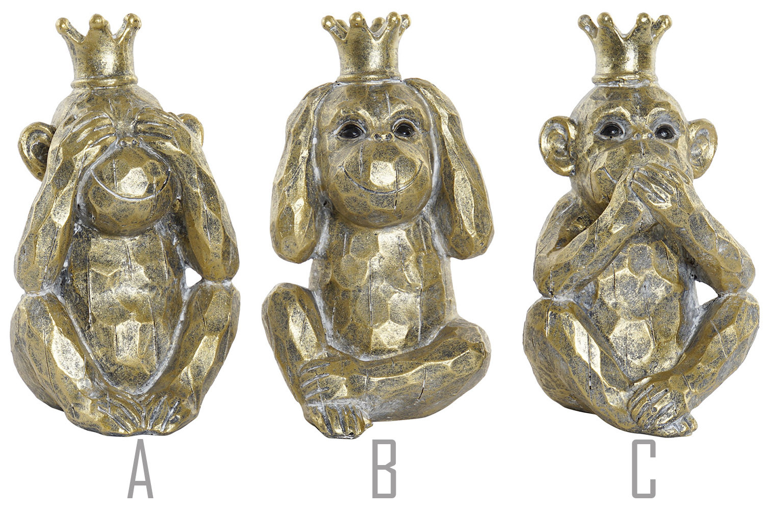 Figure Golden Monkey, Golden Monkey Resin "3 Wise Monkeys", interior Decoration, Modern/Original 11x10x17cm