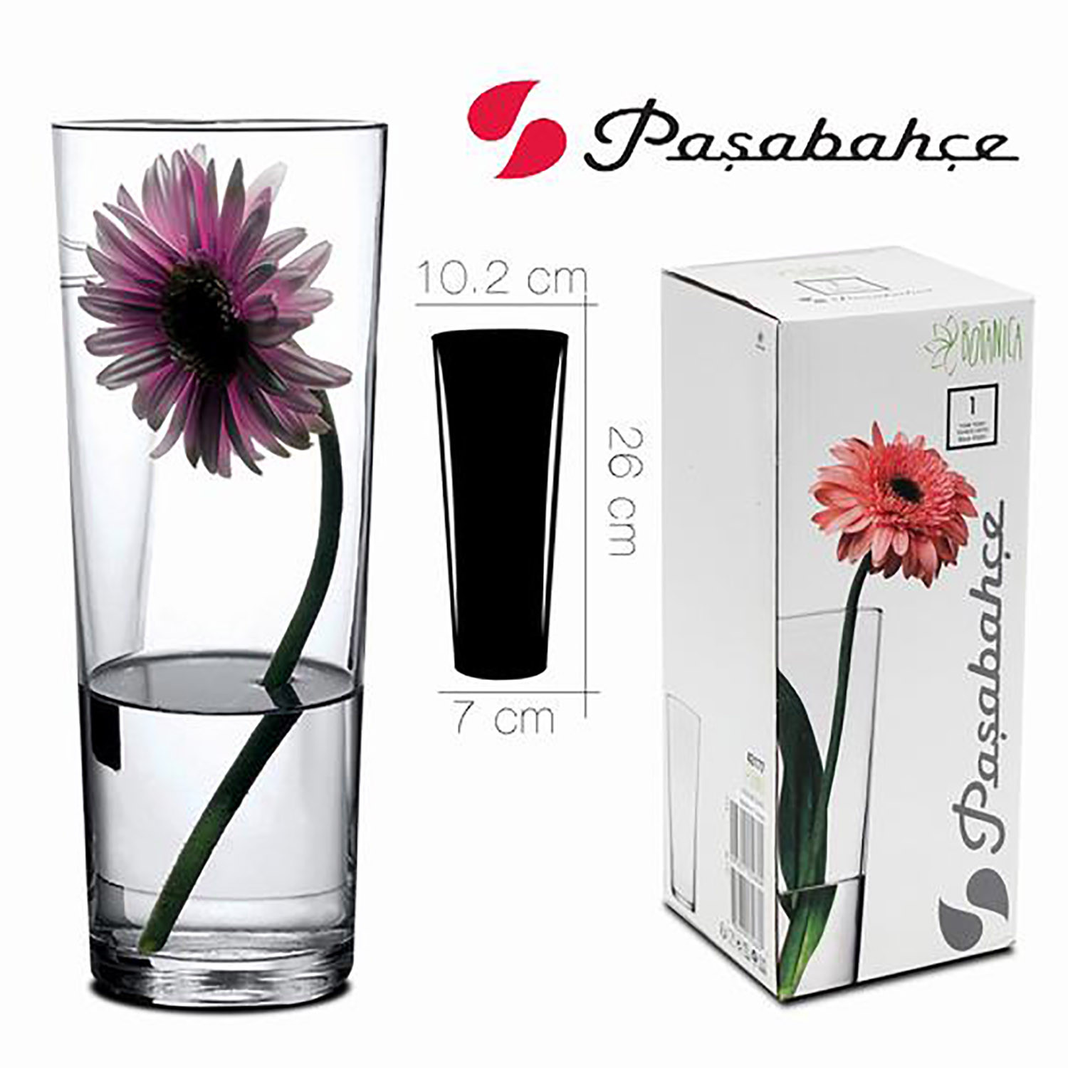 Vase en Verre transparent de 26 cm de Vases Décoratifs, Moderne, Décoration de Fleurs 26 x 7 cm