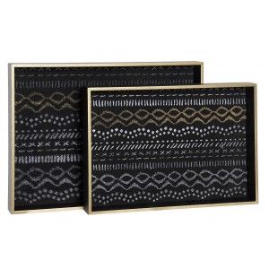 Bandejas Decorativas de Madera en Set de 2, Bandeja Original para Decoración étnica 38X28X4 cm