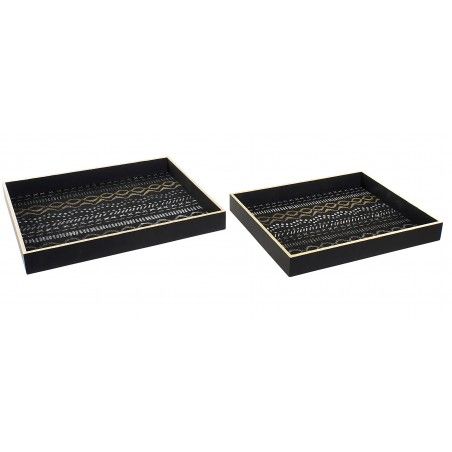 Plateaux en Bois Décoratif lot de 2, magasin d'Origine pour la Décoration ethnique 38X28X4 cm