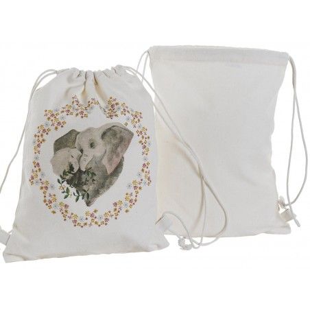 Backpack Canvas Ropes Cotton with Design of Elephant, Bags of Ropes to a Man/Woman 28X1X36cm - Home and More