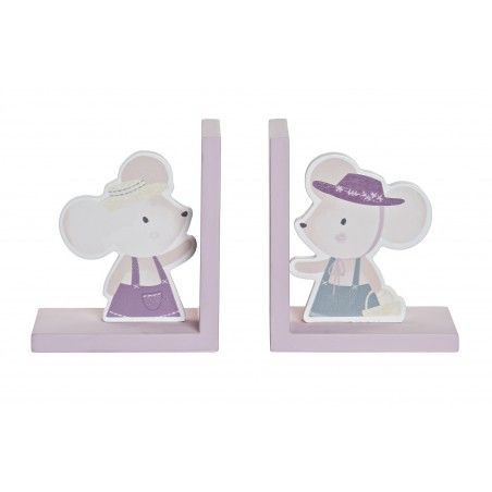 Sujeta-Libros Infantil de Ratones, Figura Decorativa de Madera. Ratón Soporte para Libros 12,5X9,5X14,5 cm