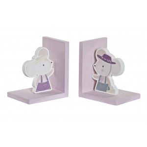 Sujeta-Libros Infantil de Ratones, Figura Decorativa de Madera. Ratón Soporte para Libros 12,5X9,5X14,5 cm