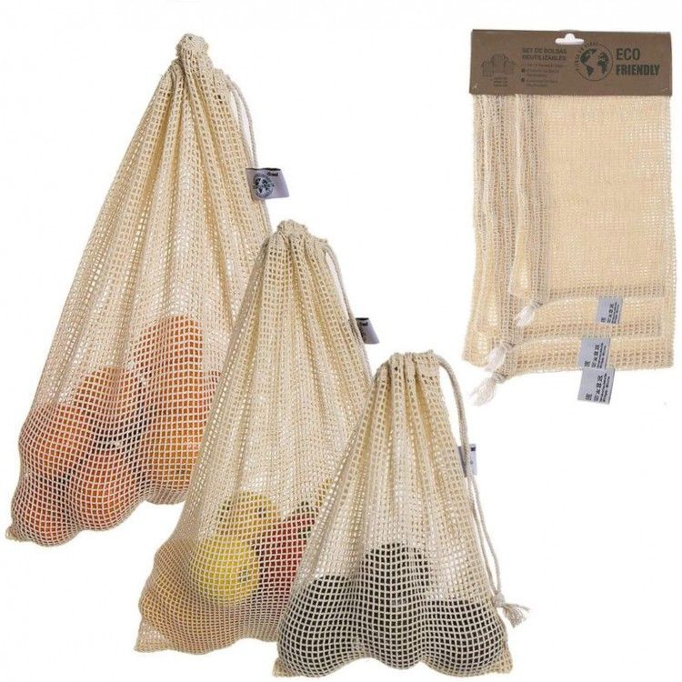 Bag Purchase Reusable, set of 3 Mesh Bags Organic, 100% Cotton, Bags Portalimentos. 25x20cm/30x25cm/40x30cm