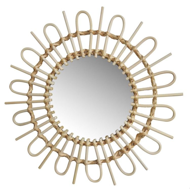 Mirror Circular Wall of Natural Rattan, Decorative Mirrors Original. Decoration Bedroom/Bathroom ø49 cm