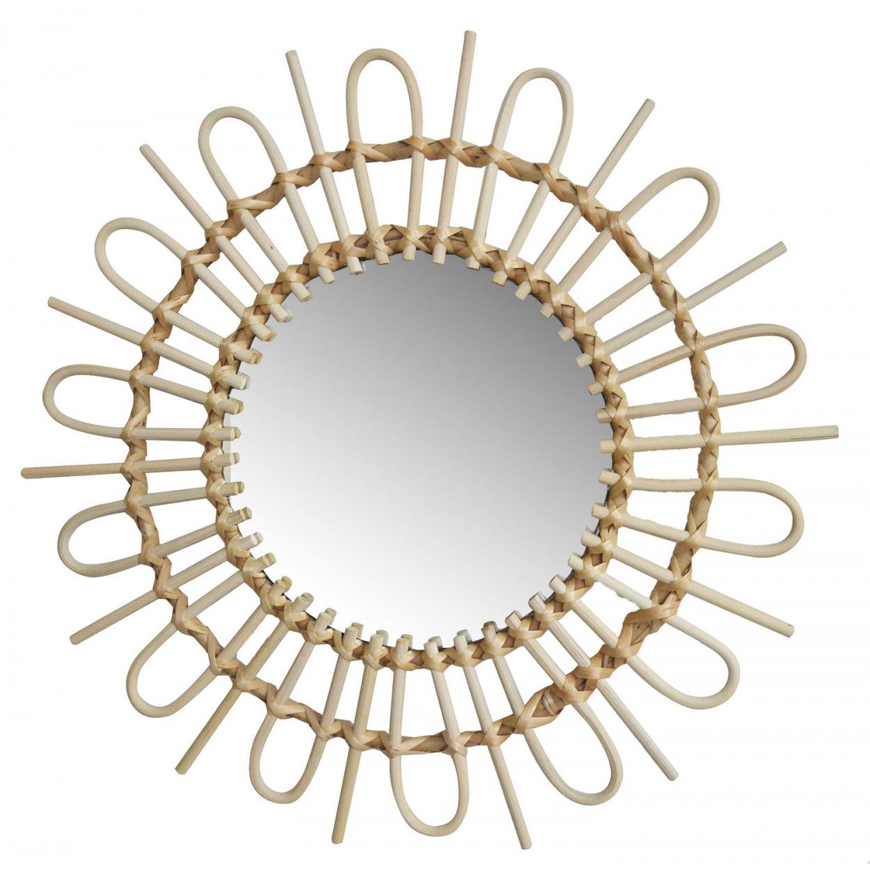 Mirror Circular Wall of Natural Rattan, Decorative Mirrors Original. Decoration Bedroom/Bathroom ø49 cm