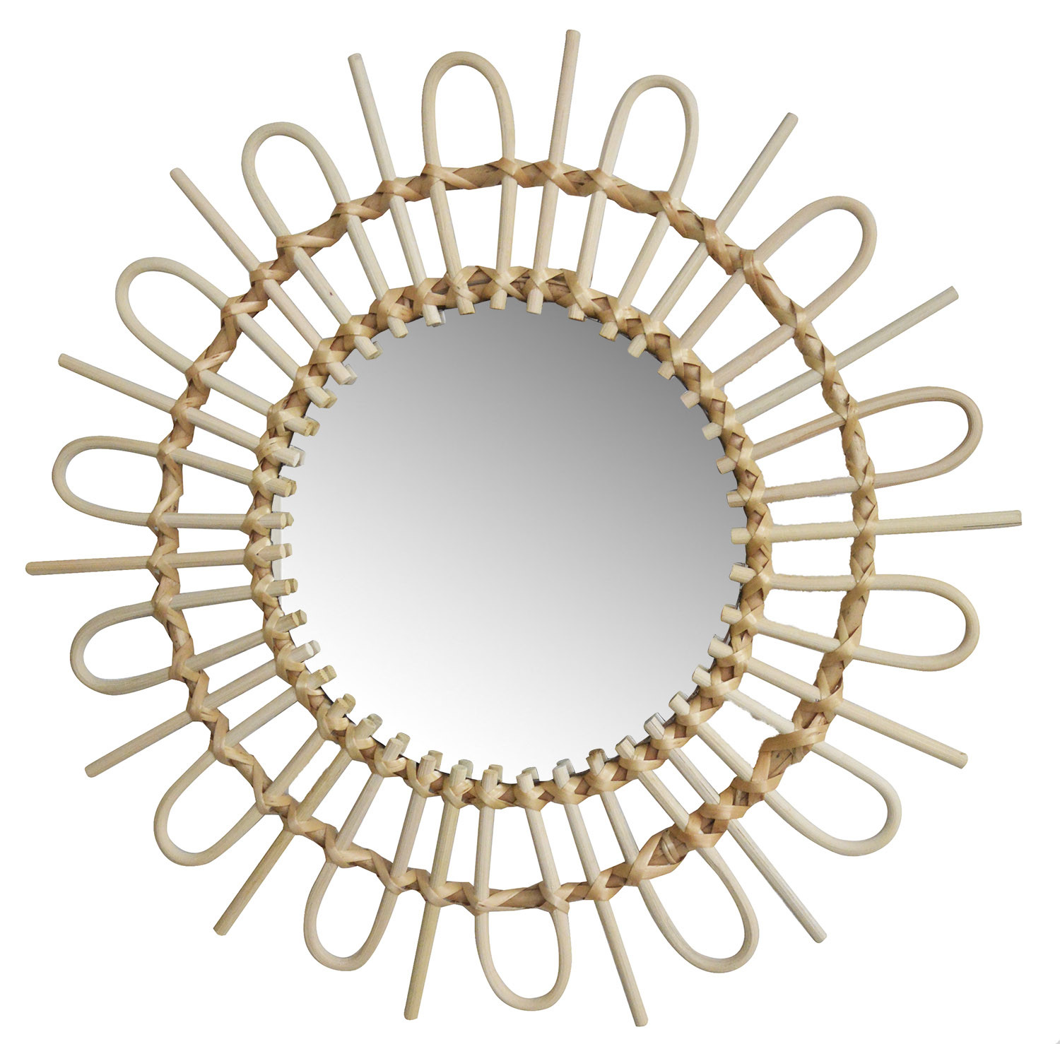Espejo Pared Circular de Ratán Natural, Espejos Decorativos Originales. Decoración Dormitorio/Baño ø49 cm