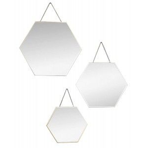 Wall mirror-Geometric, set of 3 Mirrors Hexagonal Golden, Decoration, Modern/Original, 3 Different Sizes.