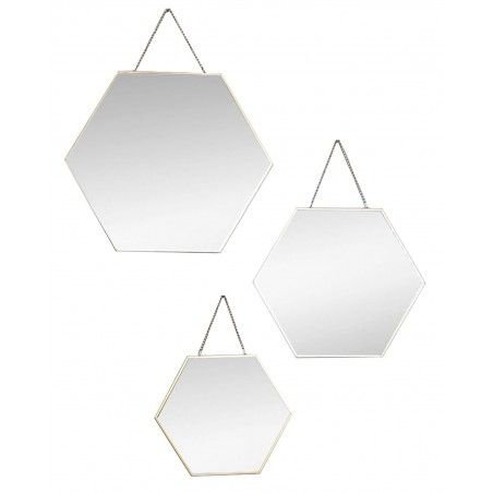 Specchio da parete-Geometrica, serie di 3 Specchi Esagonali d'Oro, Decorazione, Moderno Originale, 3 Diverse Dimensioni.