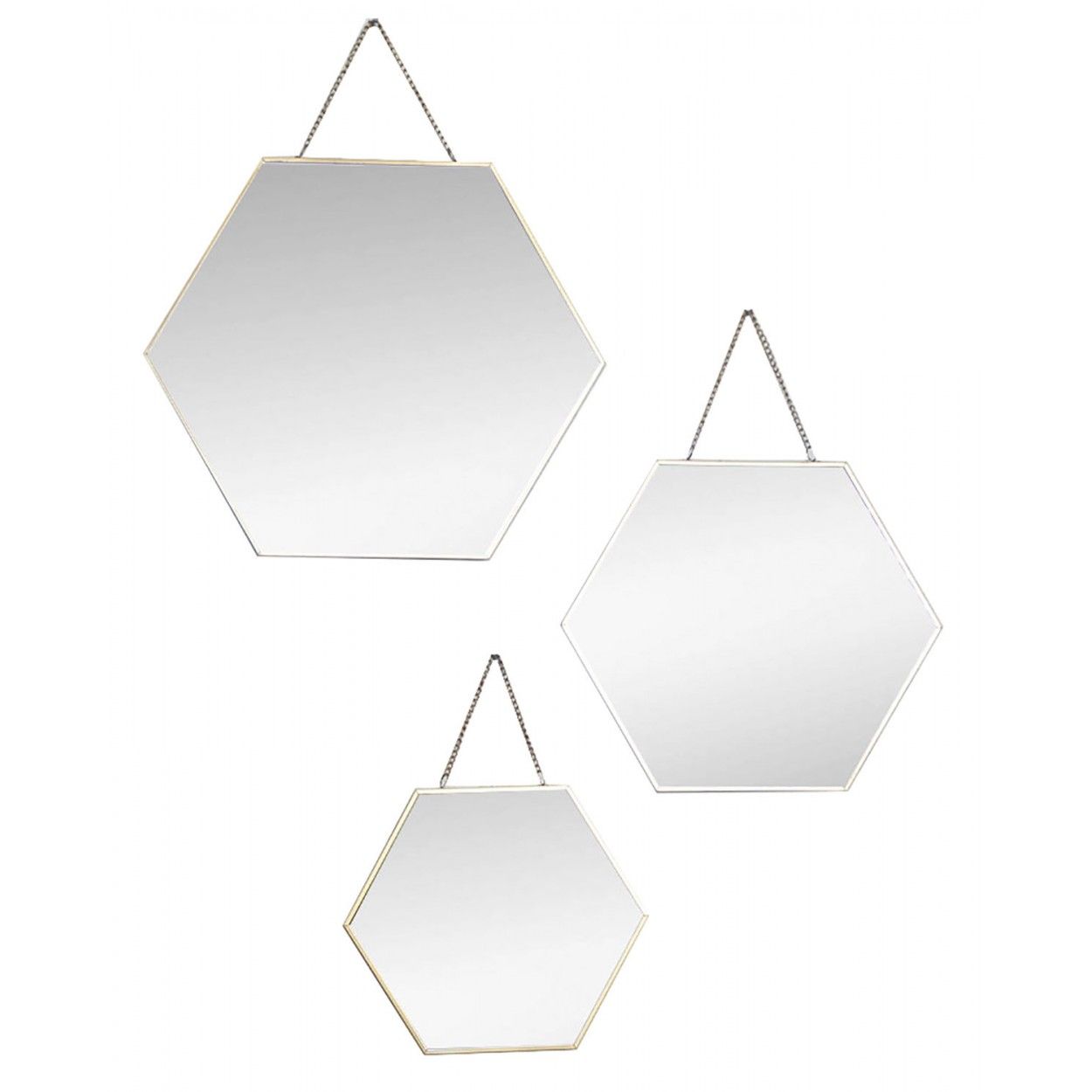 Miroir mural-Géométrique, lot de 3 Miroirs Hexagonaux d'Or, de la Décoration, Moderne, Original, 3 Tailles Différentes.