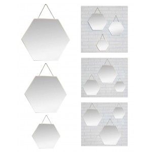 Miroir mural-Géométrique, lot de 3 Miroirs Hexagonaux d'Or, de la Décoration, Moderne, Original, 3 Tailles Différentes.