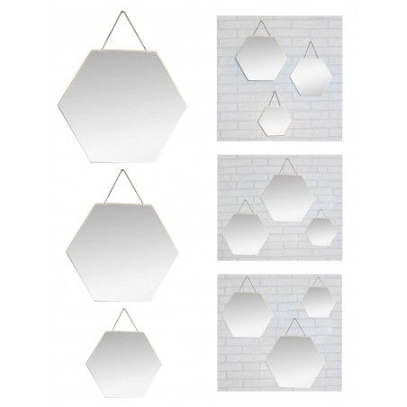 Specchio da parete-Geometrica, serie di 3 Specchi Esagonali d'Oro, Decorazione, Moderno Originale, 3 Diverse Dimensioni.