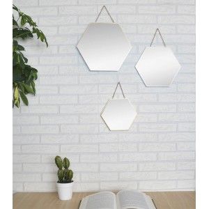 Miroir mural-Géométrique, lot de 3 Miroirs Hexagonaux d'Or, de la Décoration, Moderne, Original, 3 Tailles Différentes.
