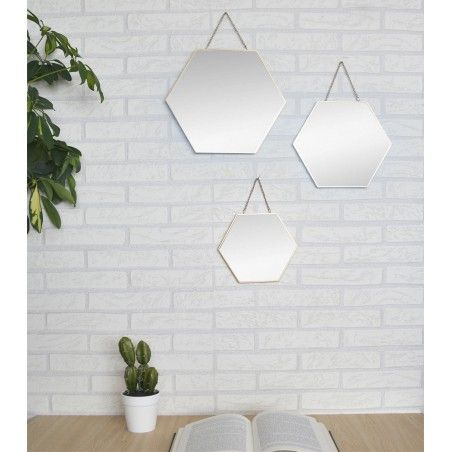 Specchio da parete-Geometrica, serie di 3 Specchi Esagonali d'Oro, Decorazione, Moderno Originale, 3 Diverse Dimensioni.