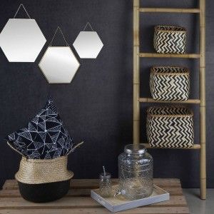 Specchio da parete-Geometrica, serie di 3 Specchi Esagonali d'Oro, Decorazione, Moderno Originale, 3 Diverse Dimensioni.