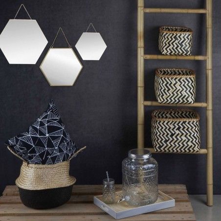 Wall mirror-Geometric, set of 3 Mirrors Hexagonal Golden, Decoration, Modern/Original, 3 Different Sizes.