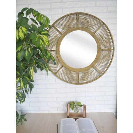 Espejo Pared Circular de Bambú, Gran tamaño. Espejos Decorativos Originales ø69 cm