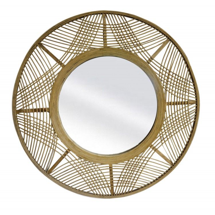 Espejo Pared Circular de Bambú, Gran tamaño. Espejos Decorativos Originales ø69 cm
