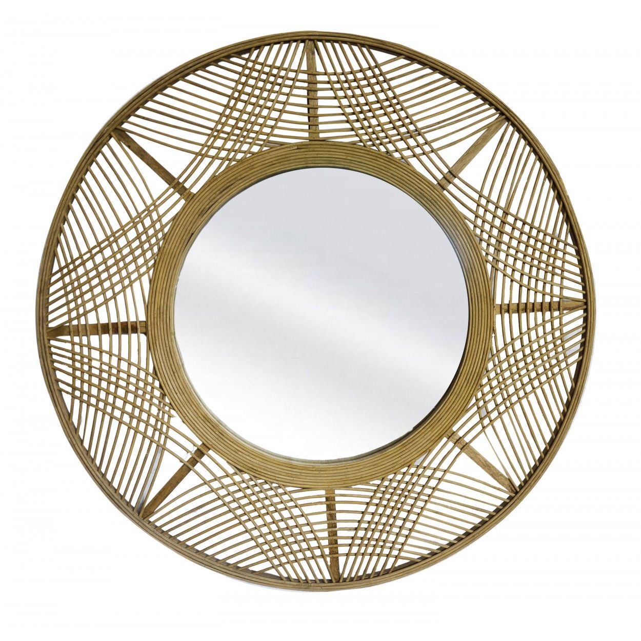 Espejo Pared Circular de Bambú, Gran tamaño. Espejos Decorativos Originales ø69 cm