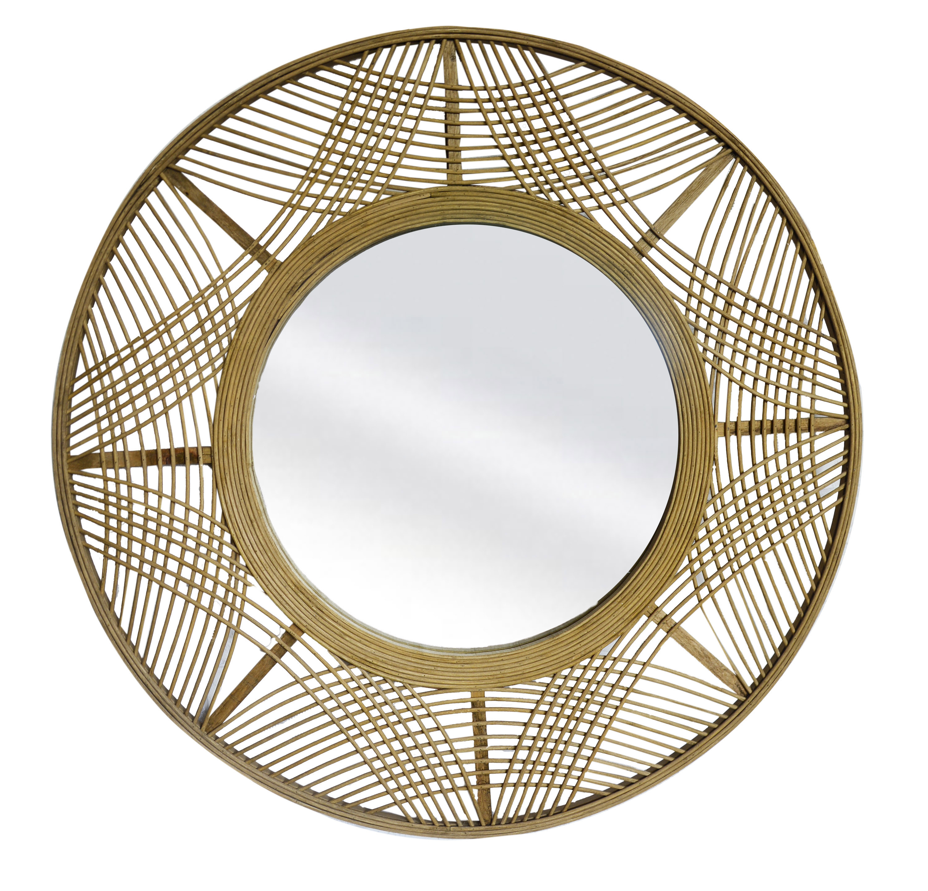Espejo Pared Circular de Bambú, Gran tamaño. Espejos Decorativos Originales ø69 cm