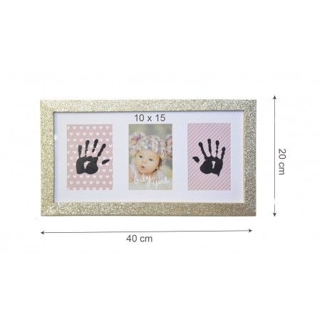 Marco de Fotos Bebé con  Huella de Tinta fácil de Lavar y No tóxica, Marco Foto Pared Decoración Infantil 20x40cm