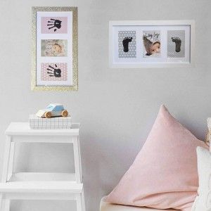 Marco de Fotos Bebé con  Huella de Tinta fácil de Lavar y No tóxica, Marco Foto Pared Decoración Infantil 20x40cm