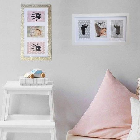 Marco de Fotos Bebé con  Huella de Tinta fácil de Lavar y No tóxica, Marco Foto Pared Decoración Infantil 20x40cm