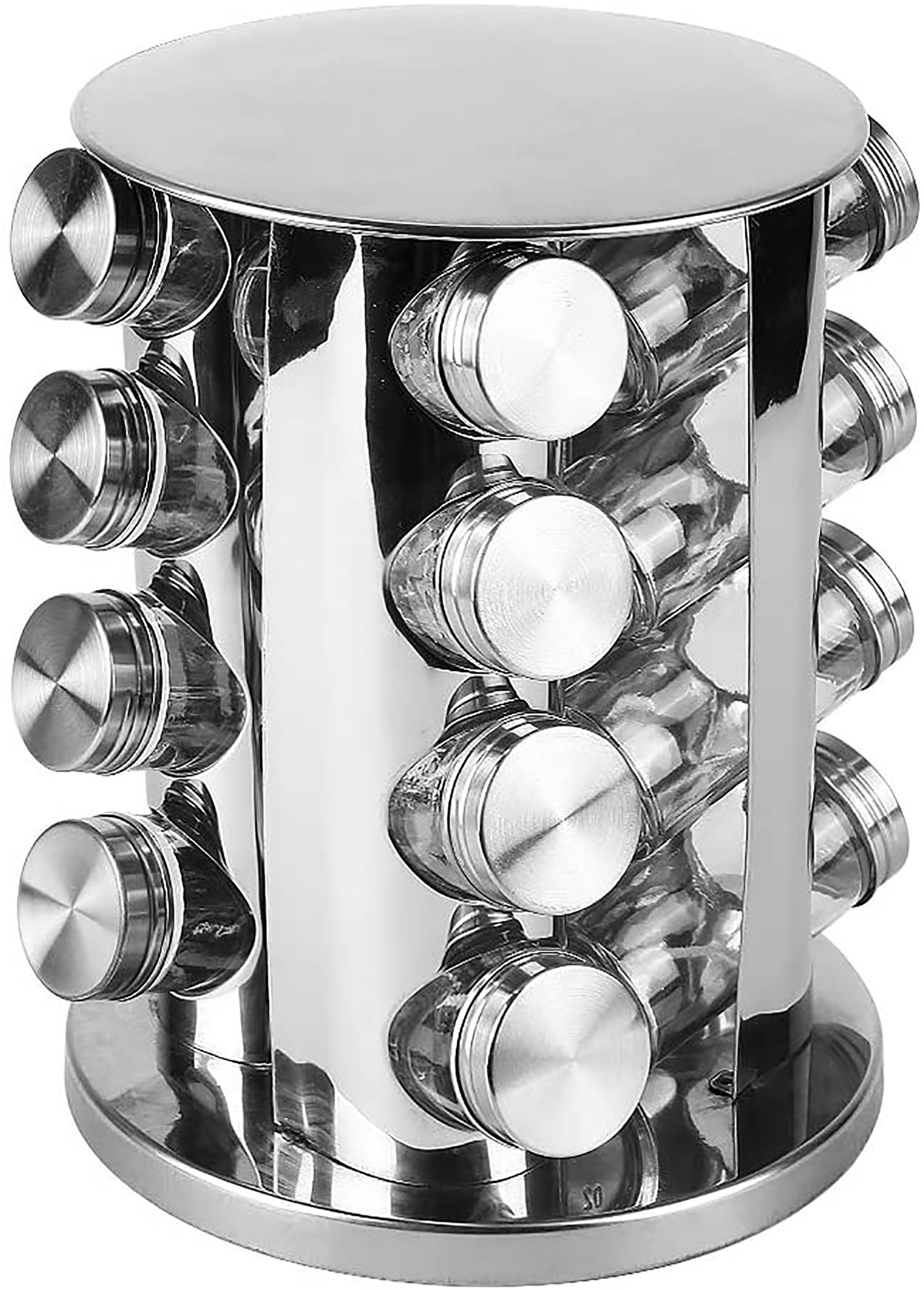 Especiero Organizador, Juego de 16 botes para especias de cocina con soporte giratorio. PortaEspecias Acero Inox 27x19 cm