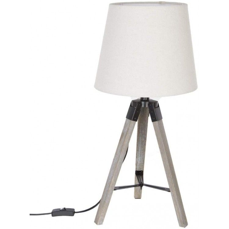 Lámpara de Sobremesa Blanca Nórdica, Lámpara Trípode de Madera Natural 58x25cm